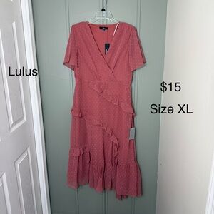 Lulu's Dusty Rose Midi Dress with Ruffles